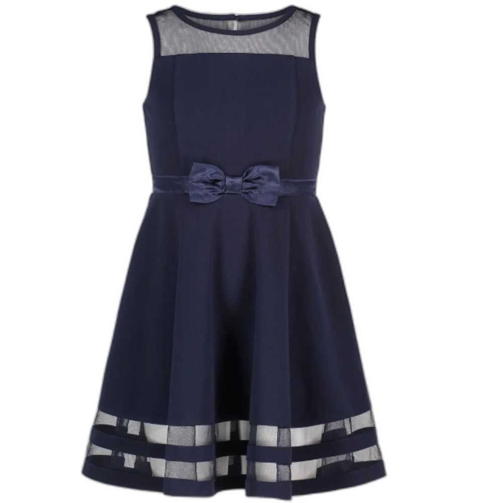 NWT Calvin Klein Navy Illusion Mesh Ribbon Bow Key Hole Back Button Detail 12